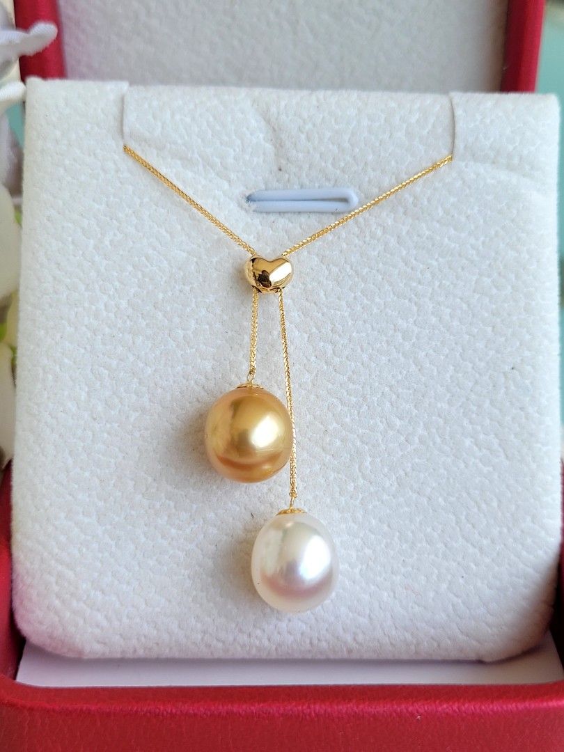 Special Price Genuine Australian South Sea White Pearl and Tea Gold Pearl Necklace