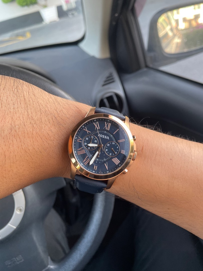 Grant chronograph Navy leather watch