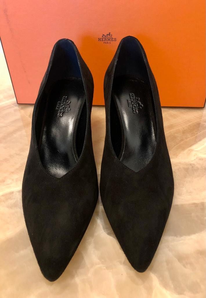 Hermes Escarpin Success 60 Chevre Velours Noir