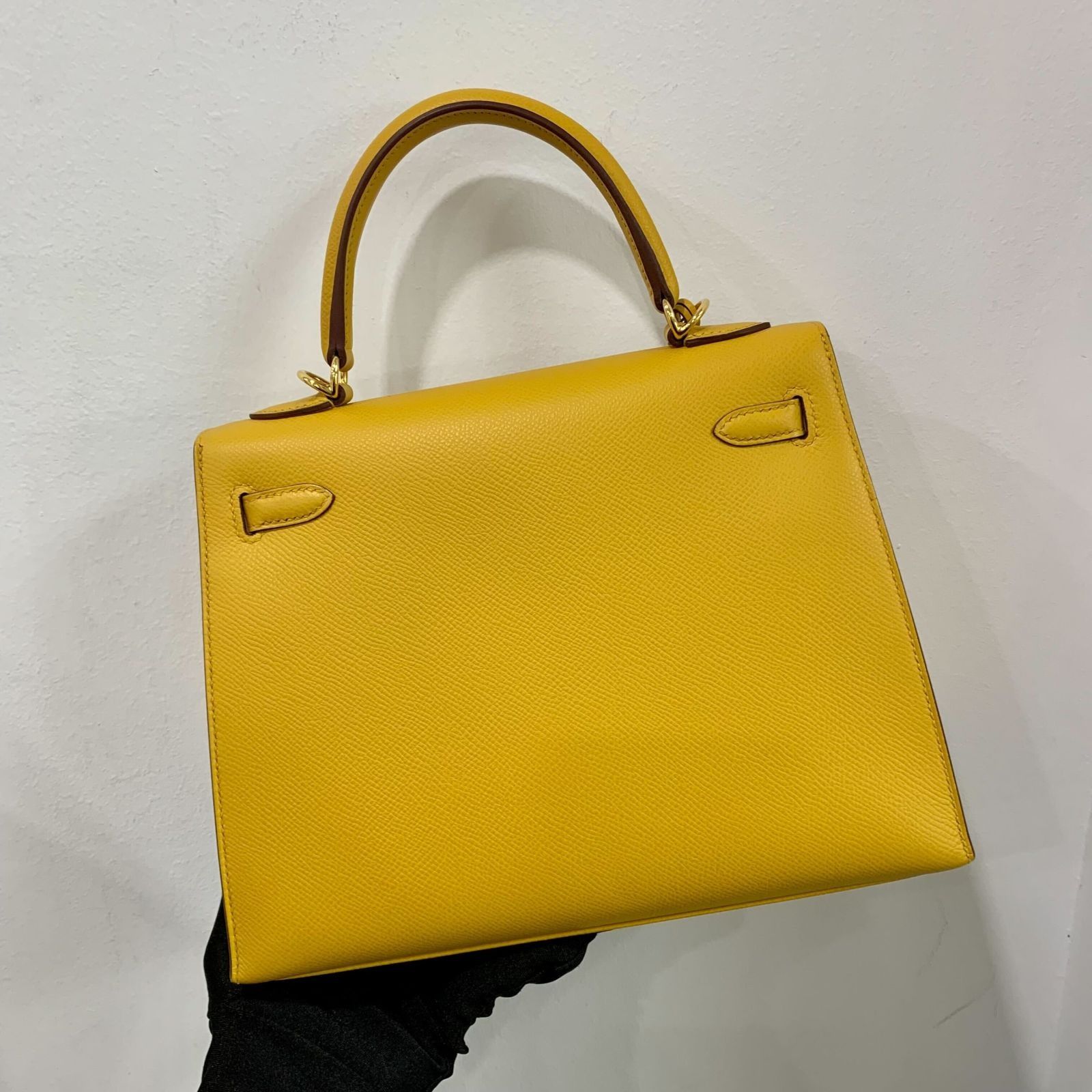 HERMES KELLY YELLOW JAUNE AMBER 25 EPSOM GHW Y STAMP SHOULDER BAG 237039777 WE