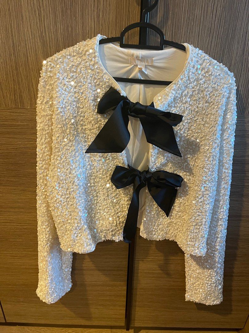 White sequin top jacket for ladies