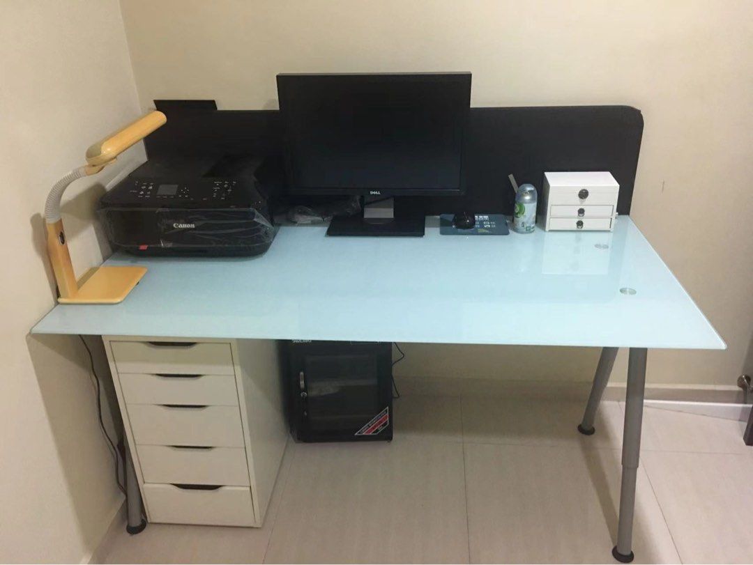IKEA large glass Study Table, Furniture & Home Living, Furniture
