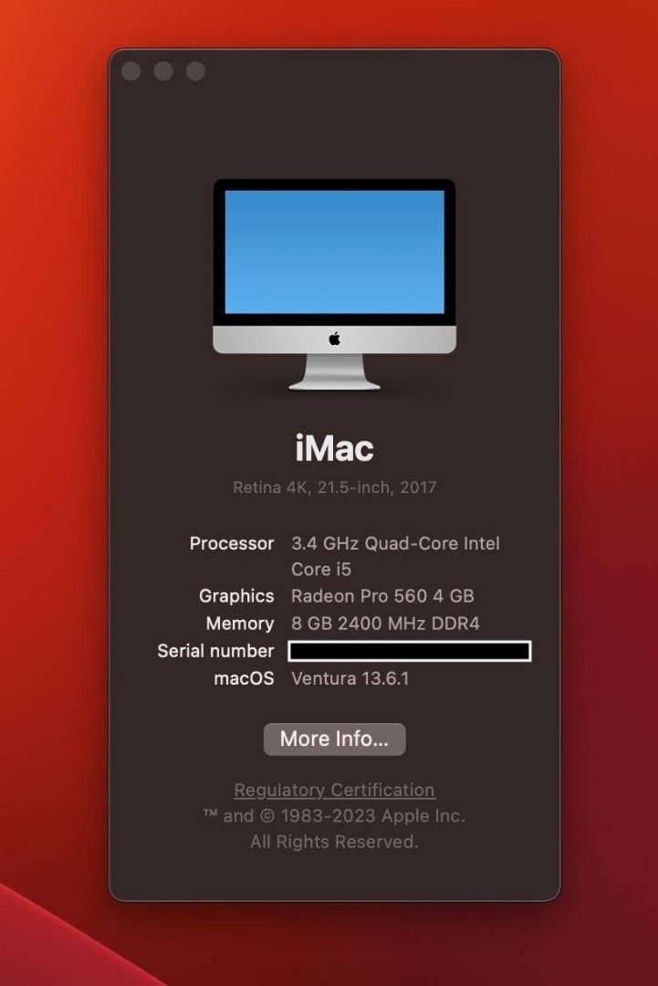 iMac 21.5 2017 (bought in January 2019) 4K Retina, i5, 8G, 1.03TB