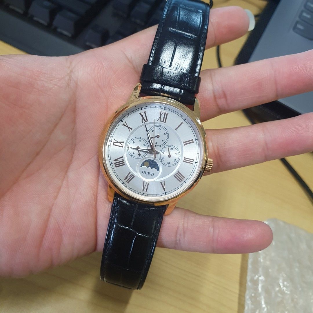 Jam Mewah Guess W0870G2 Moonphase Elegan Fesyen Pria Jam Tangan