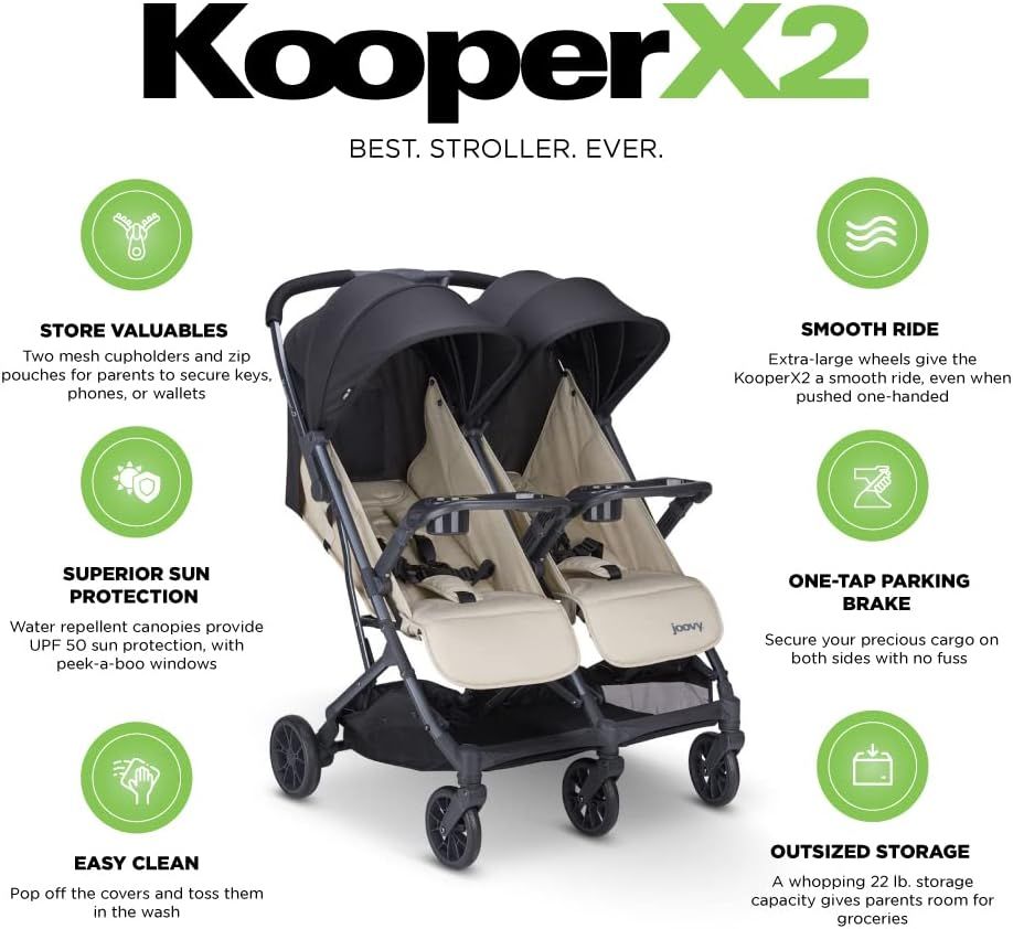 Joovy Kooper X2 Double Stroller Lightweight Travel Stroller