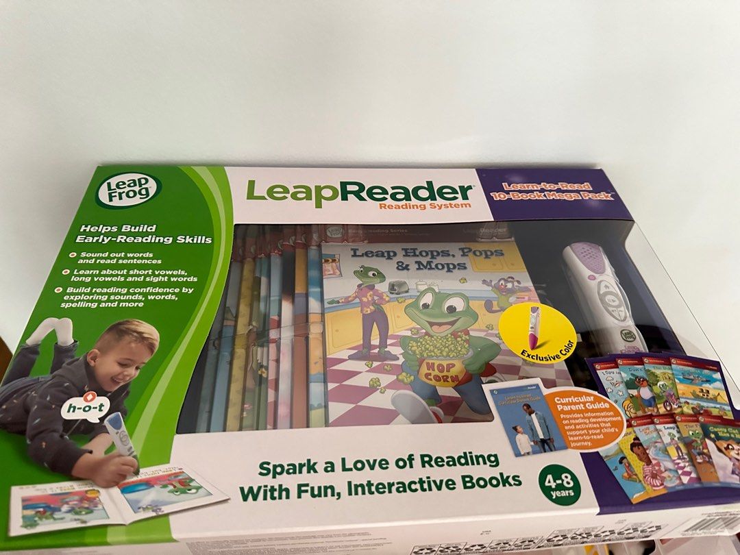 Leapfrog reader (Category: Children's Books) located in Singapore. Submitted by hannah_thinn (Listing ID 1270353432, Image 1). Description: RTP: 130 plus. Come with 10 books. Brand new in box. Perfect packaging. Good for gifts. 🎁 educational and fun for reading. My boy love it. Selling coz we aldy have one at home and this one receive as gift. The LeapReader Learn-to-Read Journey Early Reading: Introduce core phonics skills Learn to Read: Build 