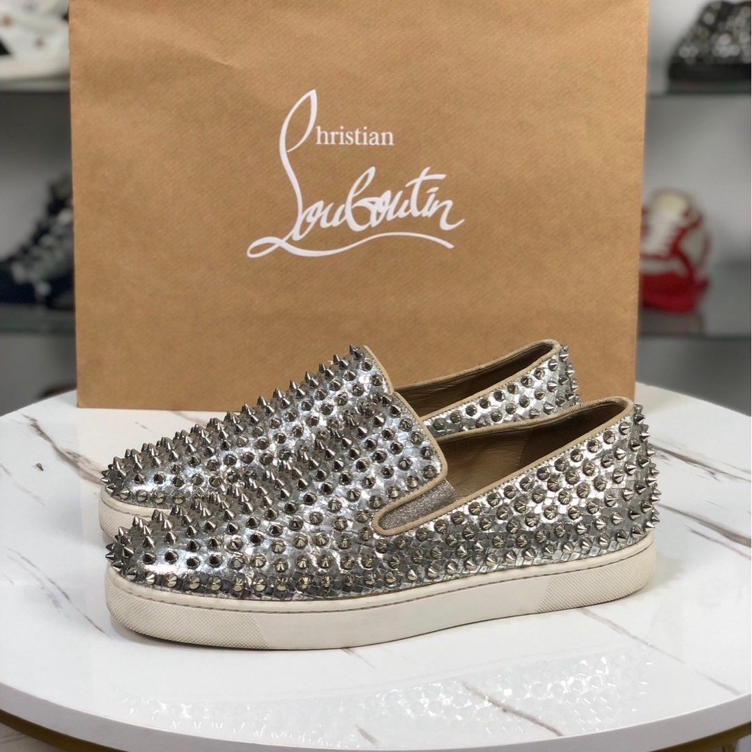 Louboutin Silver Spikes Slip On