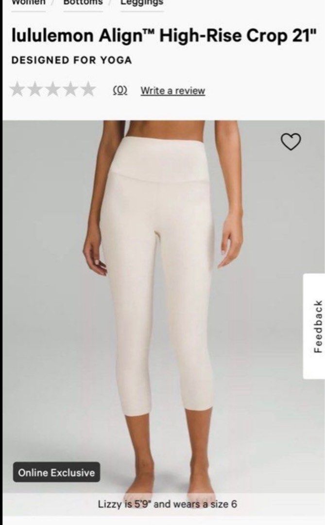 Lululemon Align High-Rise HR Crop 21” White Opal size 4 lulu yoga pants  leggings 瑜伽褲瑜珈褲, 女裝, 運動服裝- Carousell