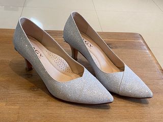 Magy 閃耀鑽石光澤花嫁高跟鞋 銀色 婚鞋 伴娘鞋 22.5cm( 5.5)