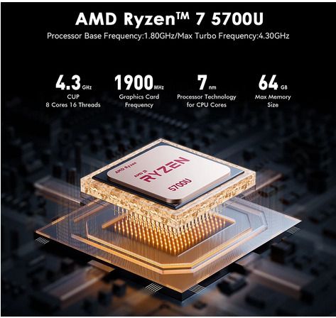 Beelink Mini PC, AMD Ryzen 7 5700U 8C16T, up to 4.3GHz, 16GB DDR4 500GB M.2  NVMe SSD, SER5 Pro Mini Desktop Computer Support 4K@60Hz Triple