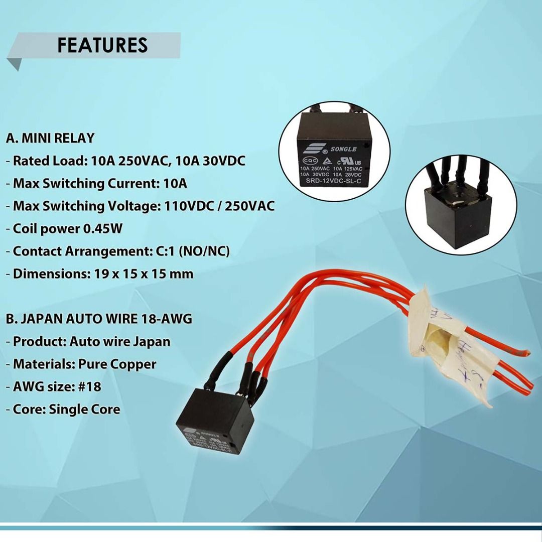 MINI RELAY SINGLE SETUP FOR HEADLIGHT, 5PIN SONGLE SPDT 12V 10A 250V