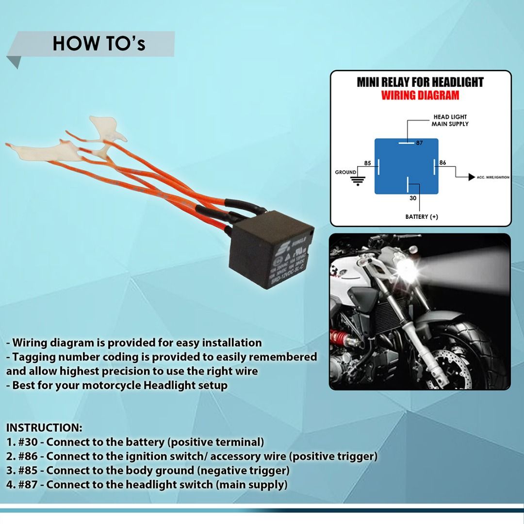 MINI RELAY SINGLE SETUP FOR HEADLIGHT, 5PIN SONGLE SPDT 12V 10A 250V