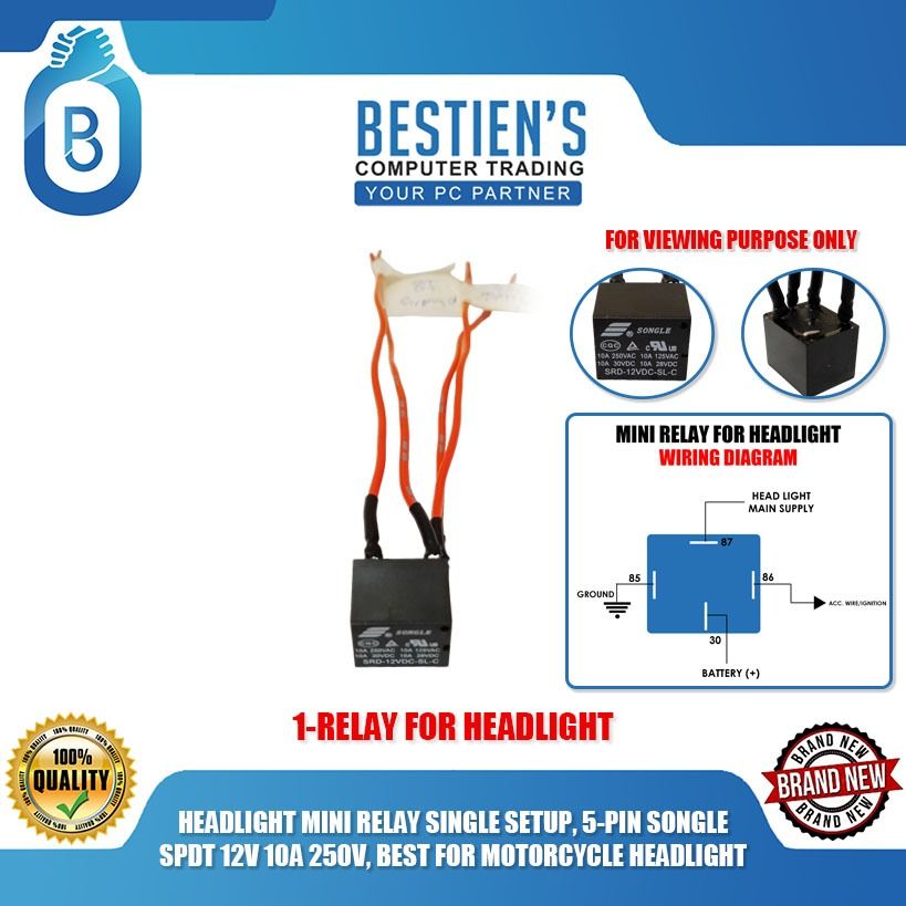 MINI RELAY SINGLE SETUP FOR HEADLIGHT, 5PIN SONGLE SPDT 12V 10A 250V