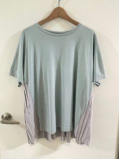 日牌n’Or label灰藍異材質拼接棉T