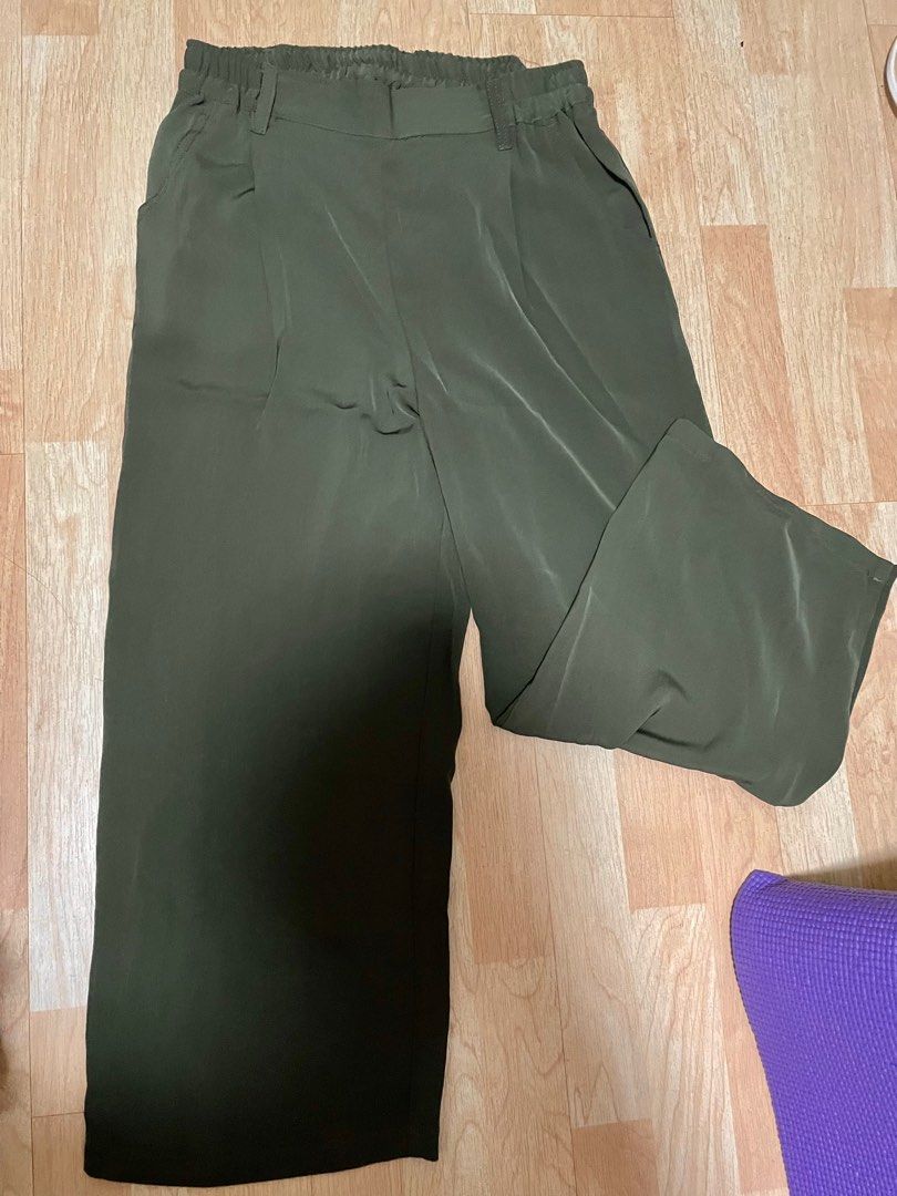 Olive Green Pants Elastic waist wide legged office business casual