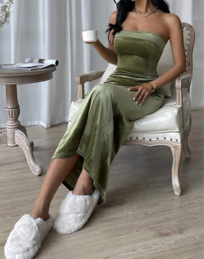 Olive green tube dress 2025
