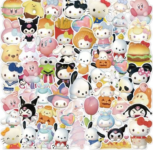 60pcs Hello Kitty Sticker Sanrio Anime Toy Girl Kawaii Stickers