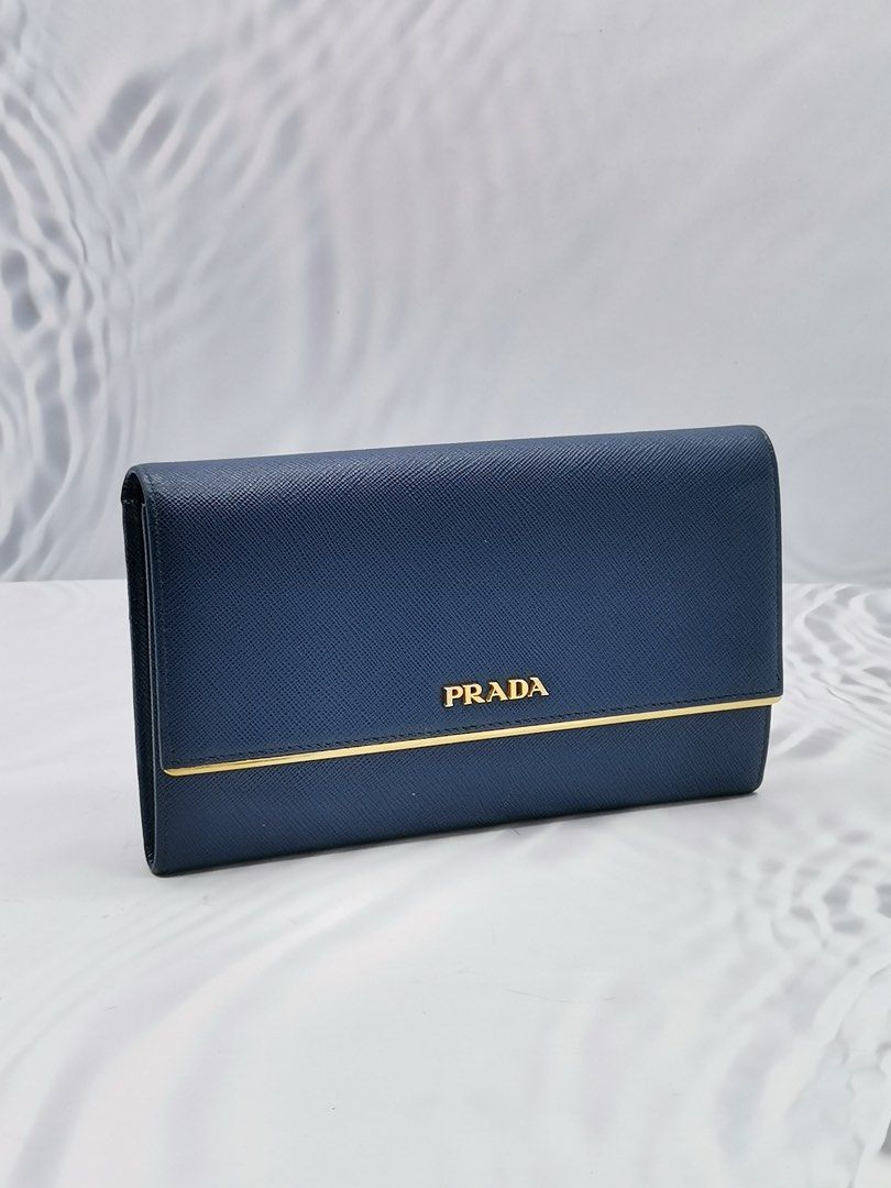 Women's Handbags Continental Wallet Prada Flap Wallet PRADA BLUE
