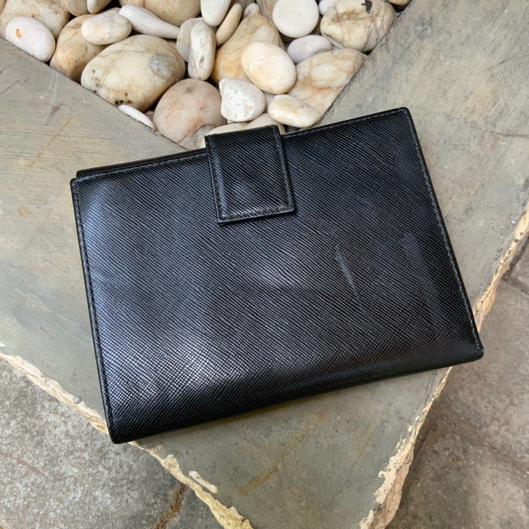 PRADA SAFFIANO LEATHER BIFOLD DOUBLE SNAP WALLET, Barang Mewah