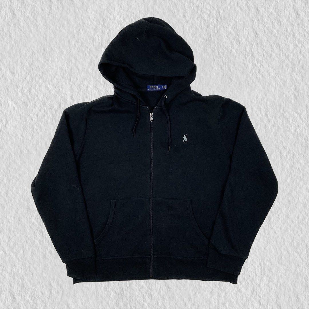 ralph lauren black hoodie zip up jacket oversized pocket sweater black dwtc thrift n vintage