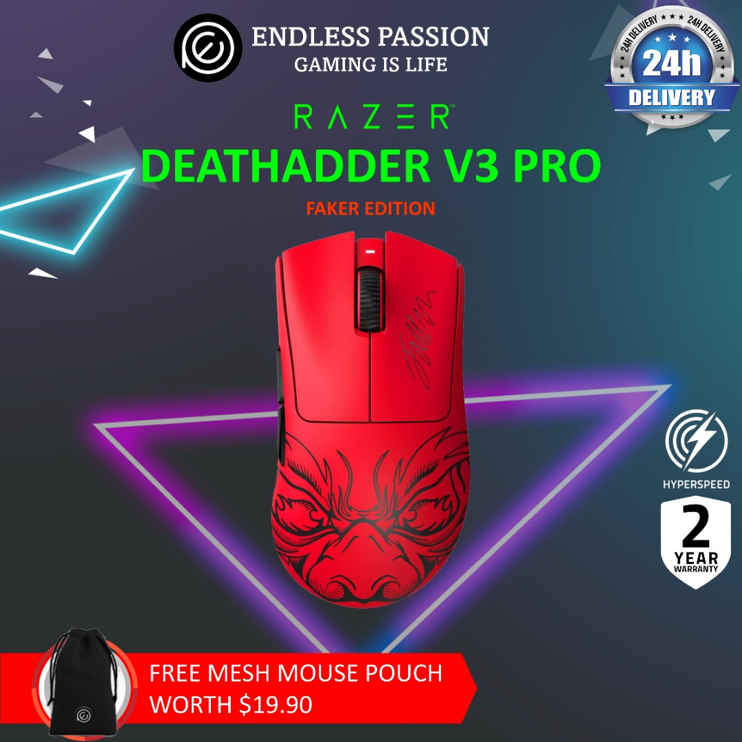 Razer DeathAdder V3 Pro Faker Edition Ergonomic Wireless Gaming Mouse, Computers & Tech, Parts