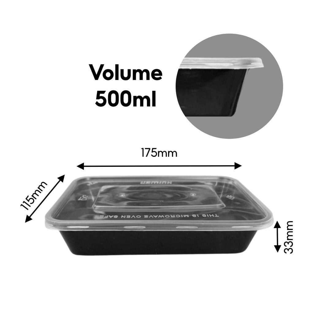 500ml 650ml 750ml 1000ml Black Microwaven Round Disposable Bento