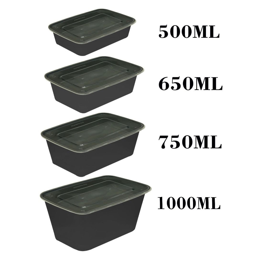500ml 650ml 750ml 1000ml Black Microwaven Round Disposable Bento