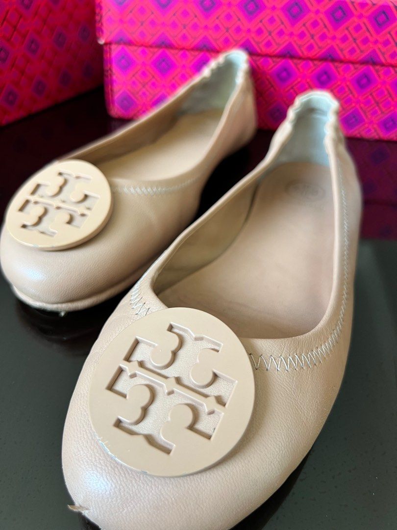 SALE TORY BURCH NAPPA LEATHER BEIGE FLATS Women s Fashion
