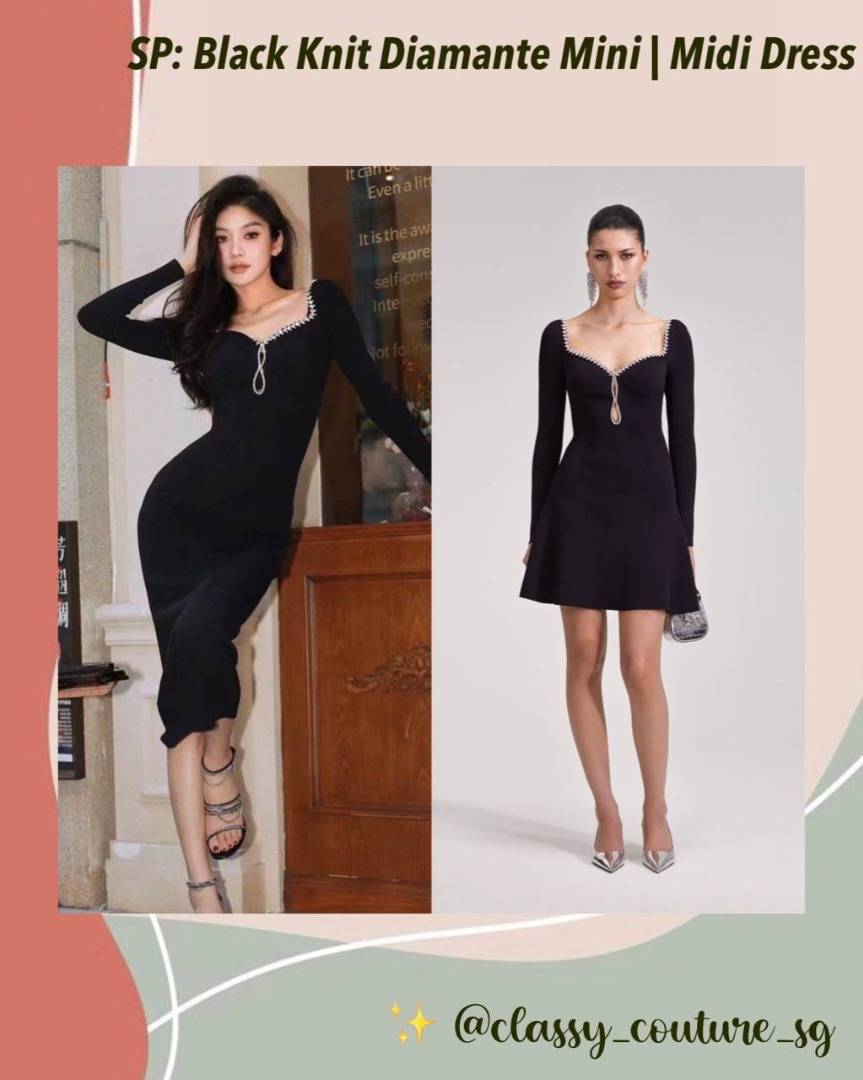 Self-Portrait Black Knit Diamante Mini | Midi Dress | viscose-blend,  Women's Fashion, Dresses & Sets, Dresses on Carousell