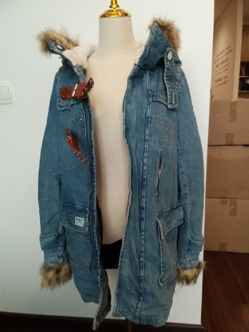 Jaded London denim jacket with detachable fur collar... - Depop