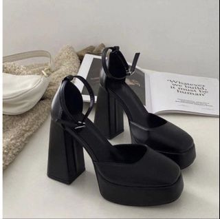 size 38 9cm mary jane platform heels heel black shoes sandal classy heel