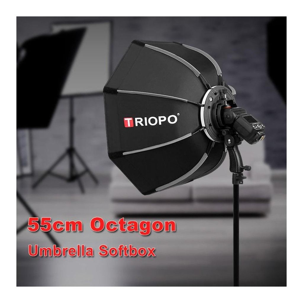 Triopo 55cm Softbox Handle Octagon Portable Umbrella for Camera Flash ( SOFTBOX ONLY ) (Category: Lighting & Studio Equipment) located in Quezon City. Submitted by kennycloset (Listing ID 1270332557, Image 2). Description: TRIOPO 55cm Octagon Umbrella Softbox with handle For Godox On-Camare Flash speedlite photography studio accessories soft Box Bought from: Camera Commons PH RFS: Wrong size; needed 65 cm OG price: 1450 Price negotiable Features: