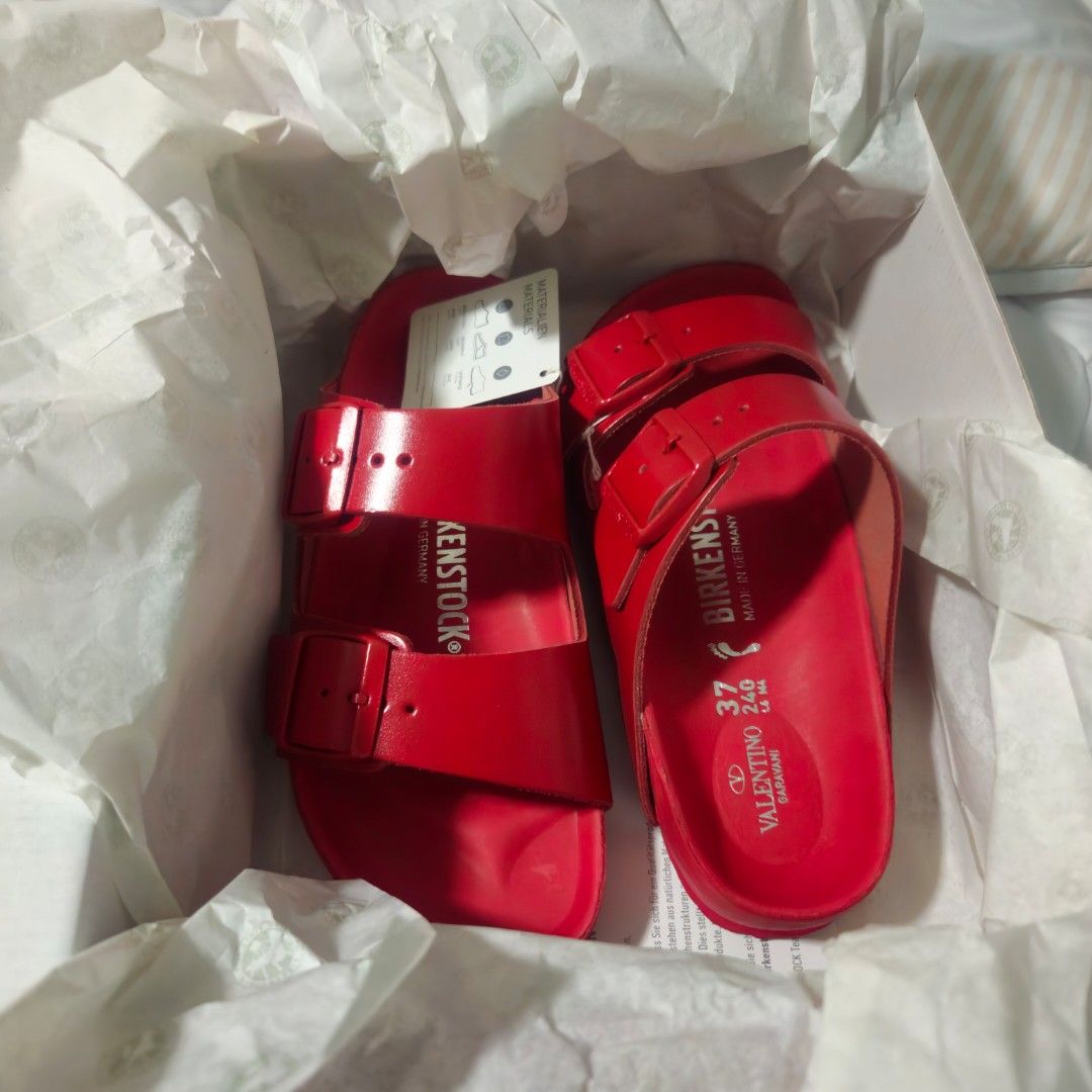 Red top valentino birkenstocks