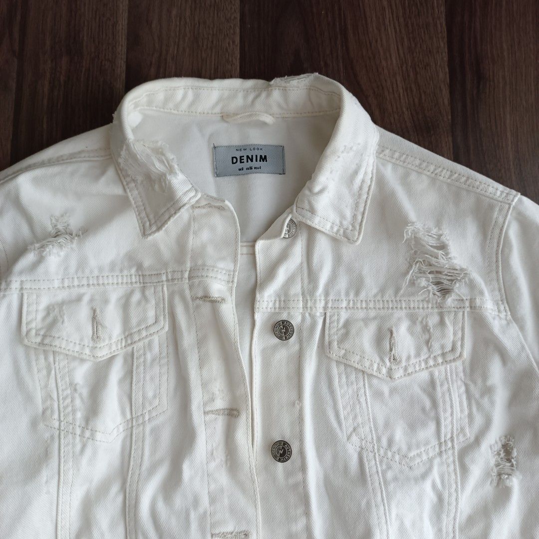 Ripped white jean jacket discount