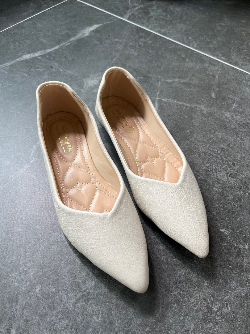 White pointed cheap ballet flats