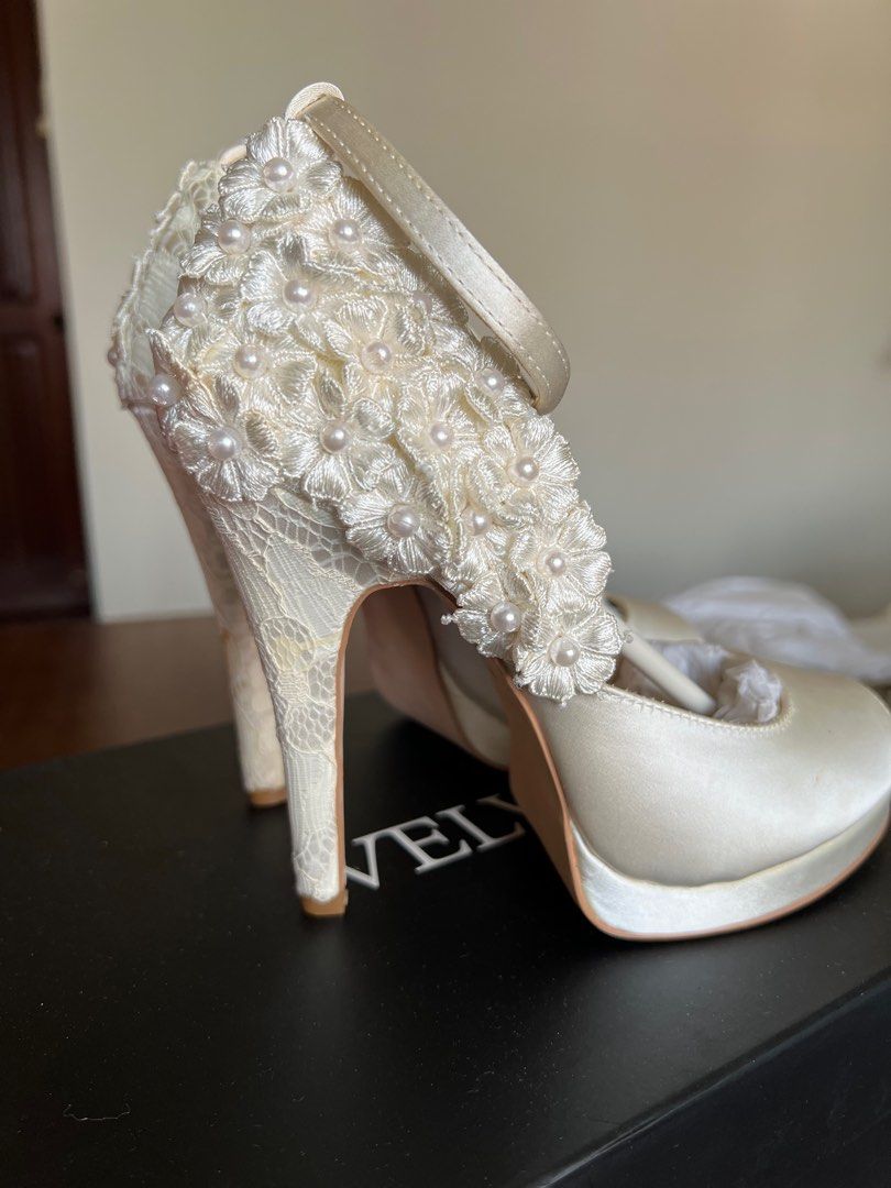 White floral heels for weddings etc
