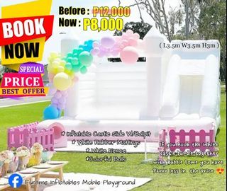 White Inflatable Castle Bounce House Slide