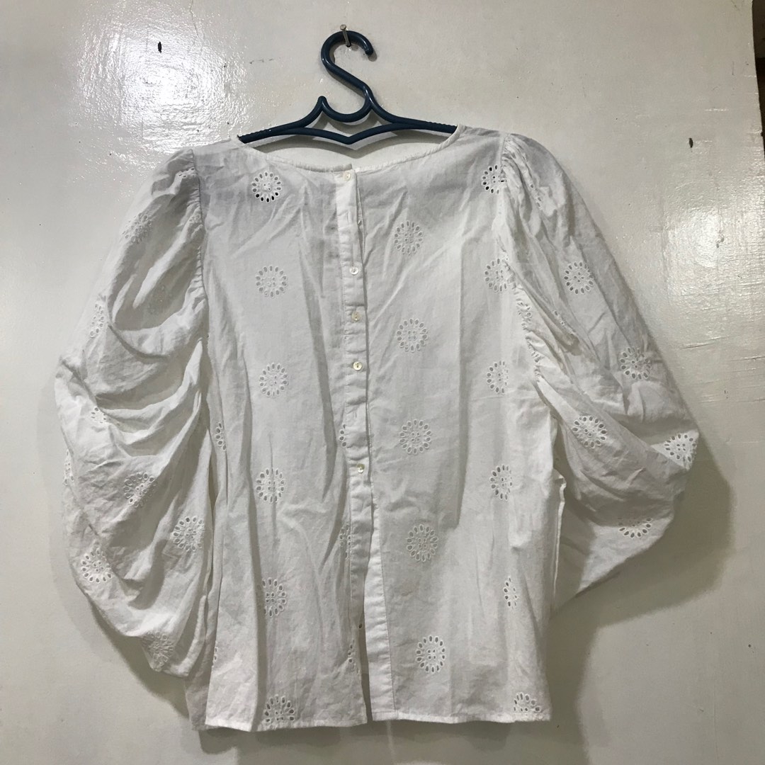 ZARA Embroidered Eyelet Top, Women's Fashion, Tops, Longsleeves on