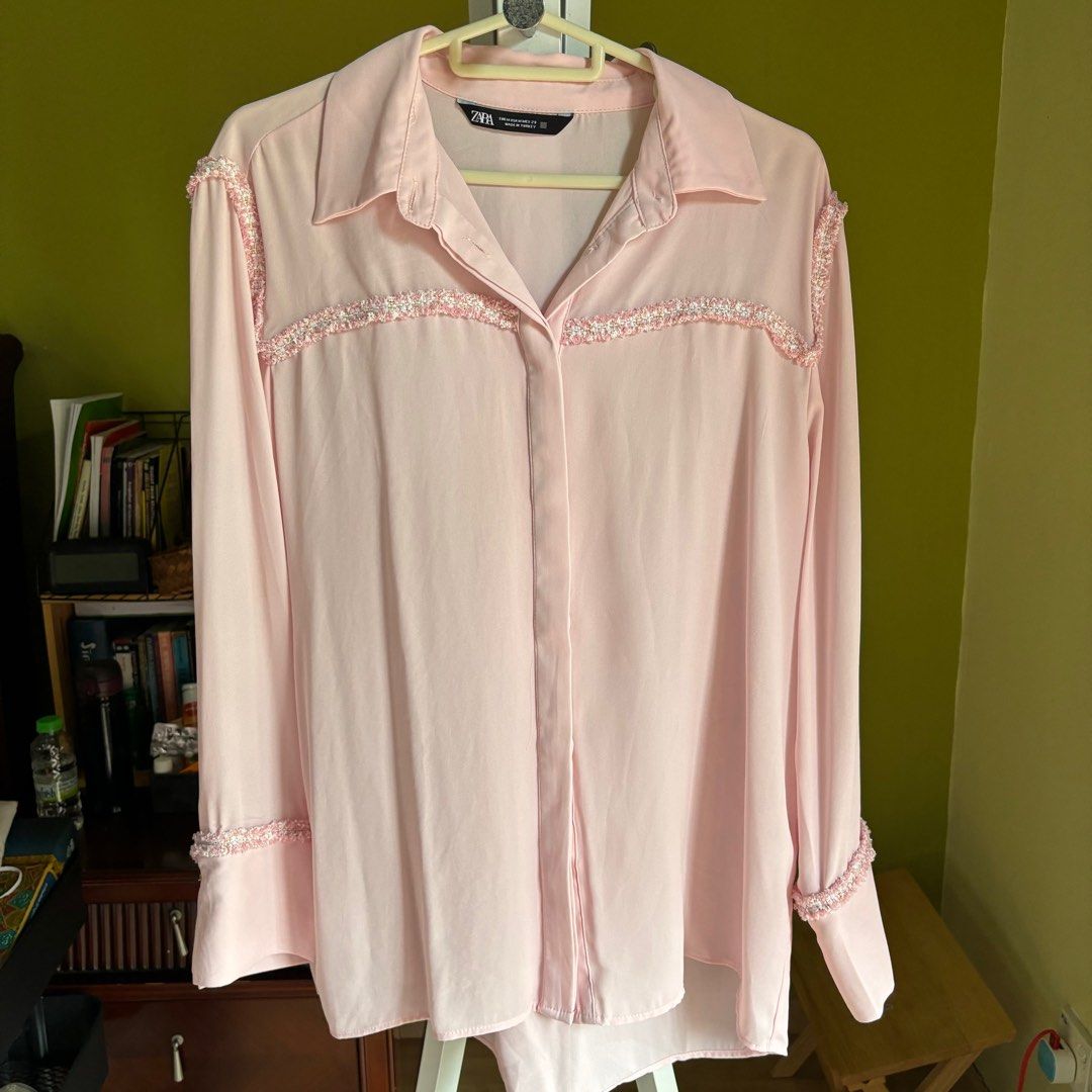 Zara pink outlet chiffon top