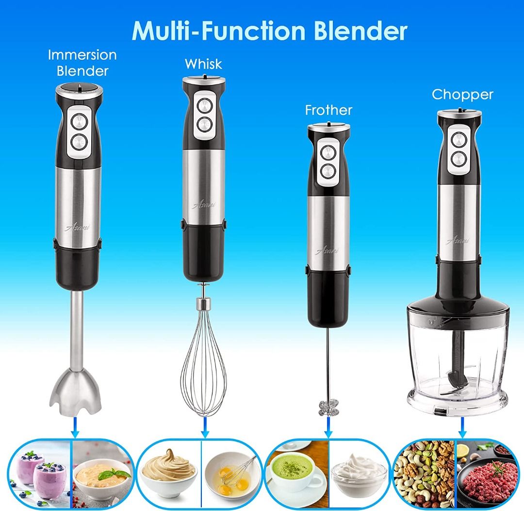 5in1 Handheld Immersion Blender, NonSplash Stick Blender with a Milk