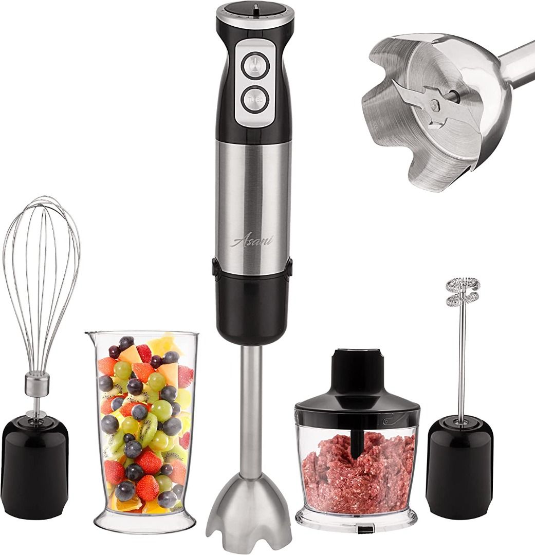 5in1 Handheld Immersion Blender, NonSplash Stick Blender with a Milk