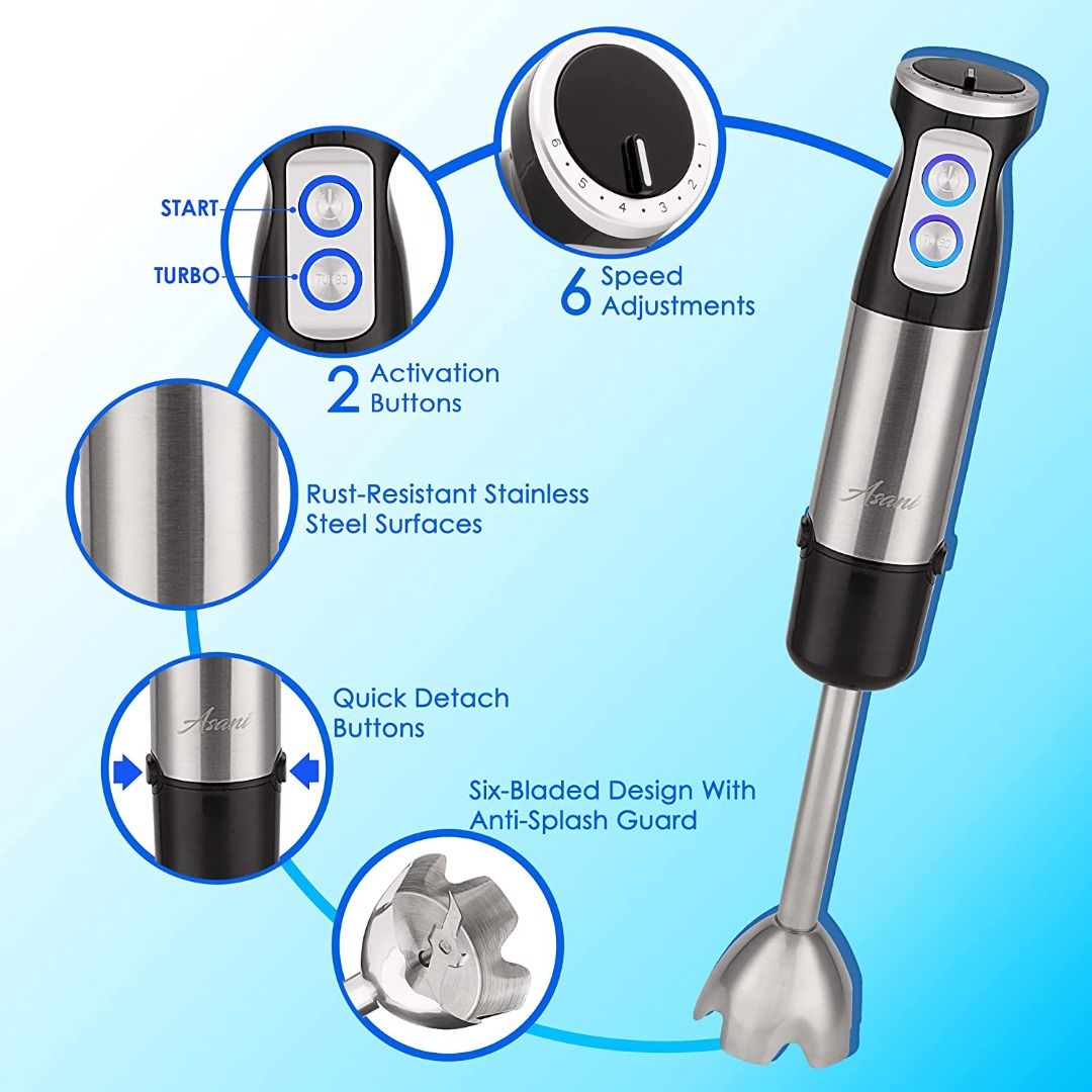5in1 Handheld Immersion Blender, NonSplash Stick Blender with a Milk