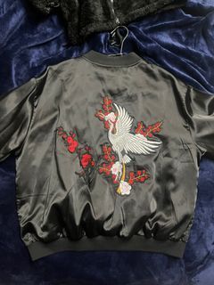 🌸仙鶴刺繡黑色棒球外套