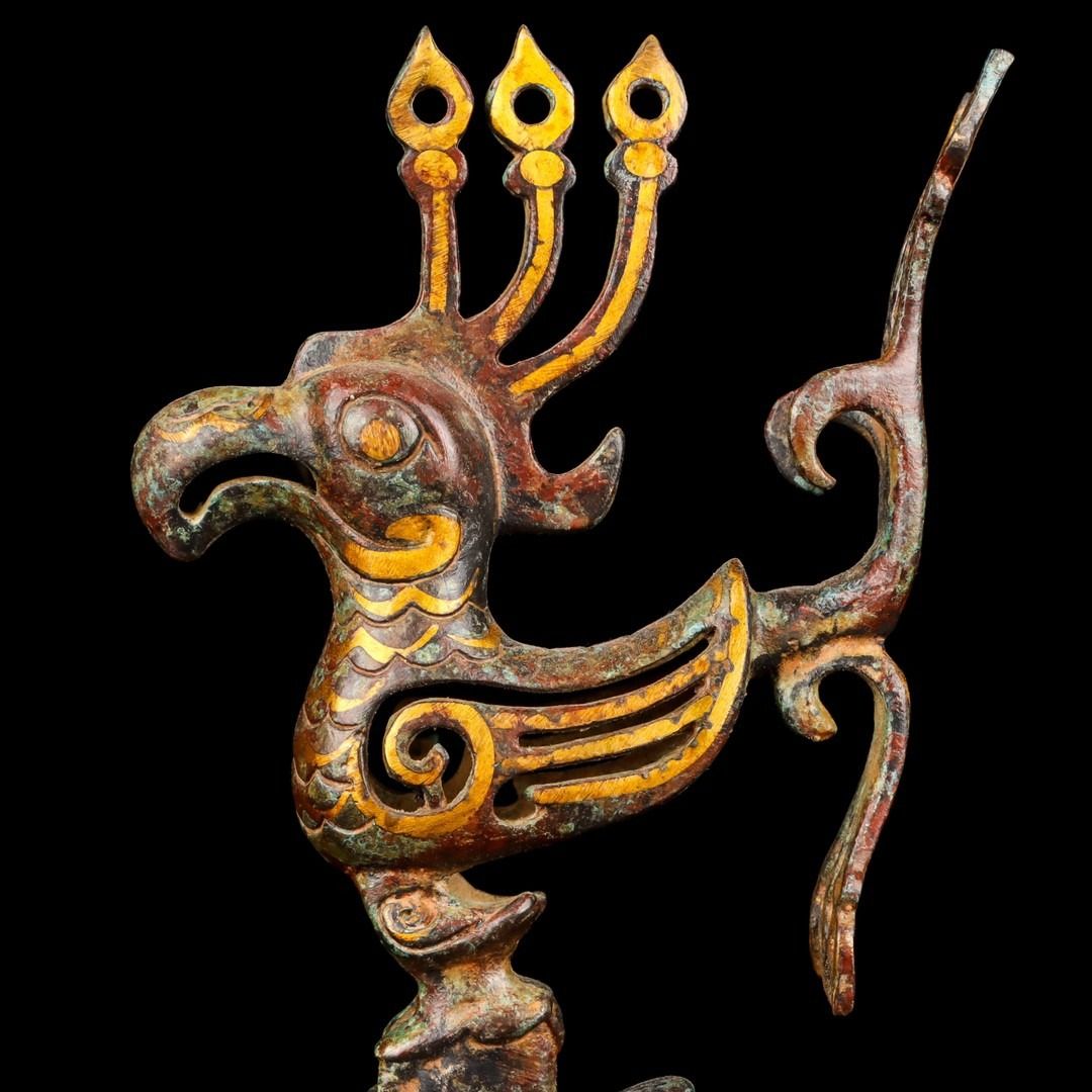 競売古銅塗金彫▽鴻▽三星堆文化神鳥置物骨董品中国古美術時代物その他