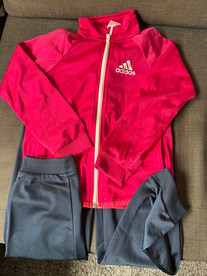 Dark pink adidas tracksuit on sale