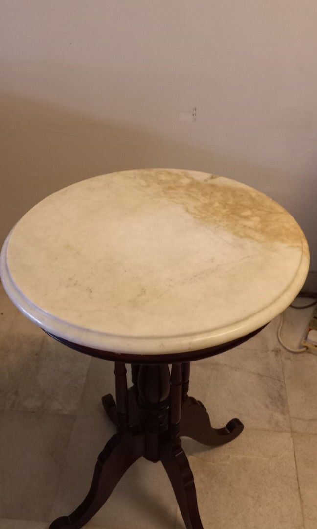 Antique Marble Top Table with Solid Wood Stand, Furniture & Home Living