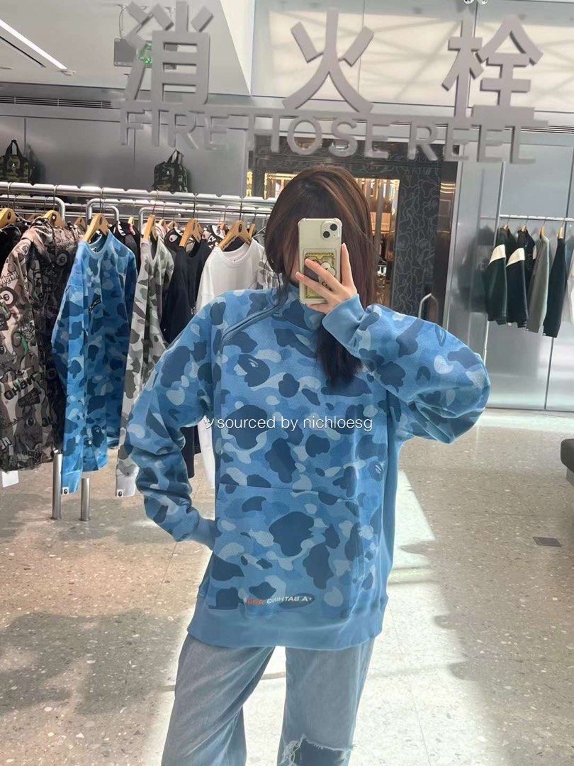 Bape Honeycomb Camo Shark Full Zip Hoodie Blue