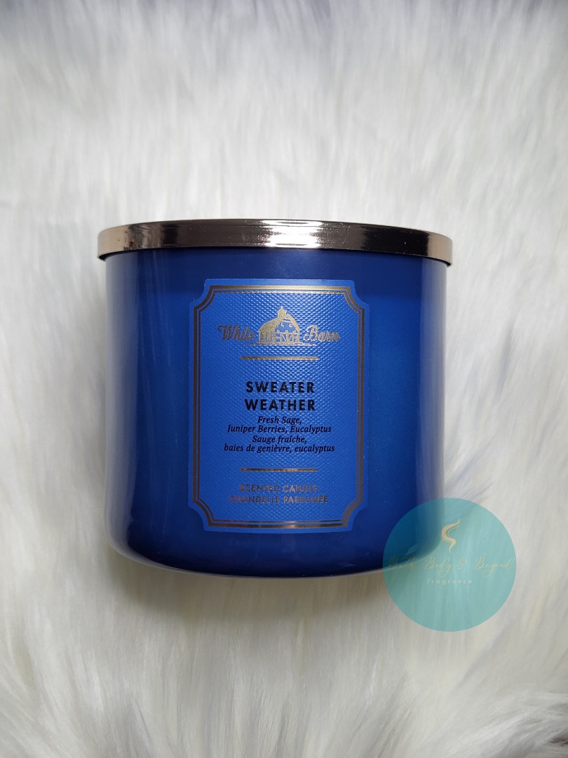 BBW [Bath & Body Works] Sweater Weather 3wick candle, Furniture & Home Living, Home Fragrance