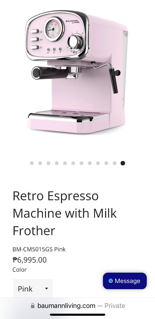 Baumann BRAND NEW Retro Espresso Machine with Milk Frother Pink, TV