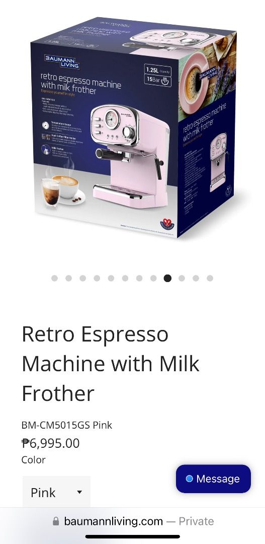 Baumann BRAND NEW Retro Espresso Machine with Milk Frother Pink, TV & Home Appliances, Kitchen